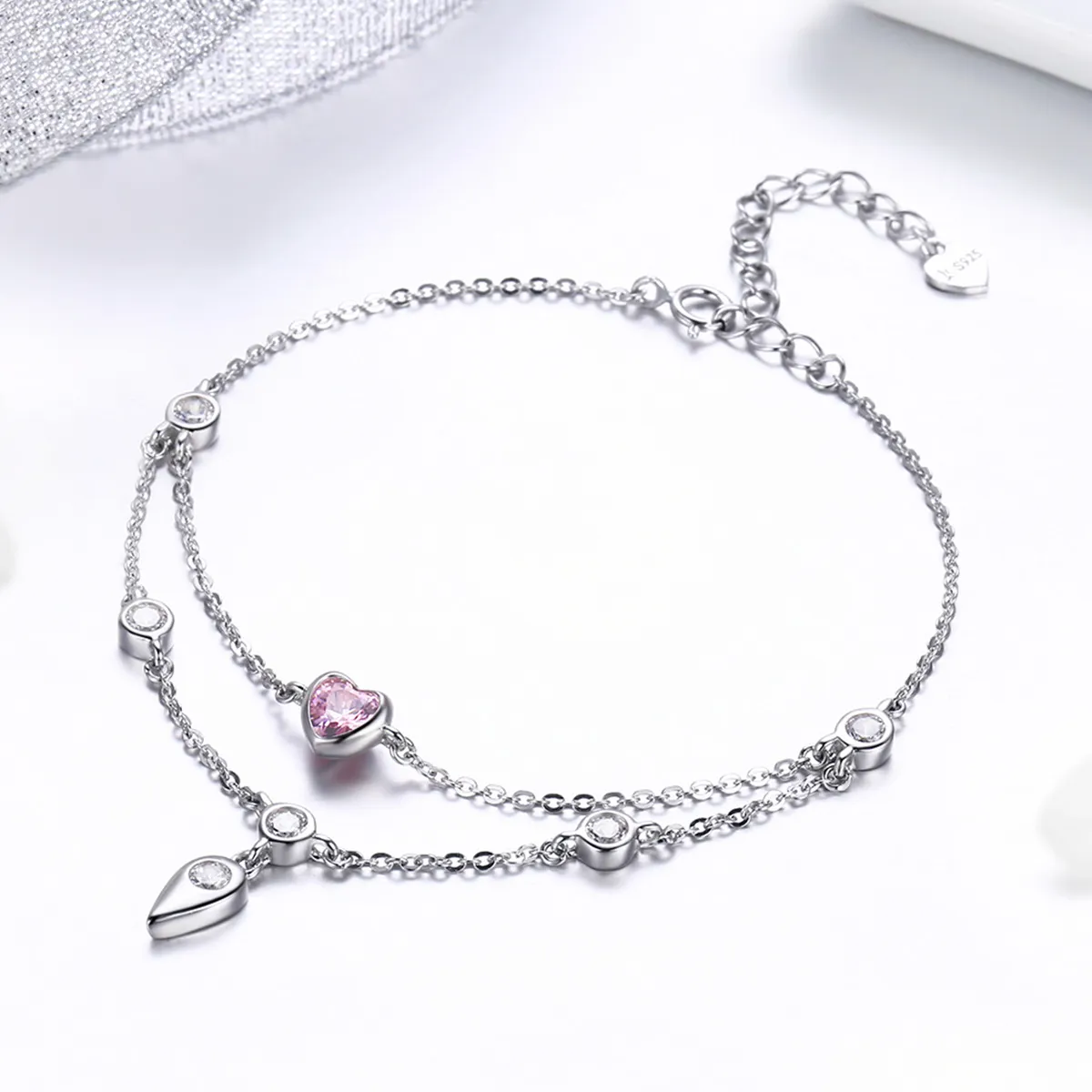 Pandora Style Silver Sweet Heart Chain Slider Bracelet - SCB090