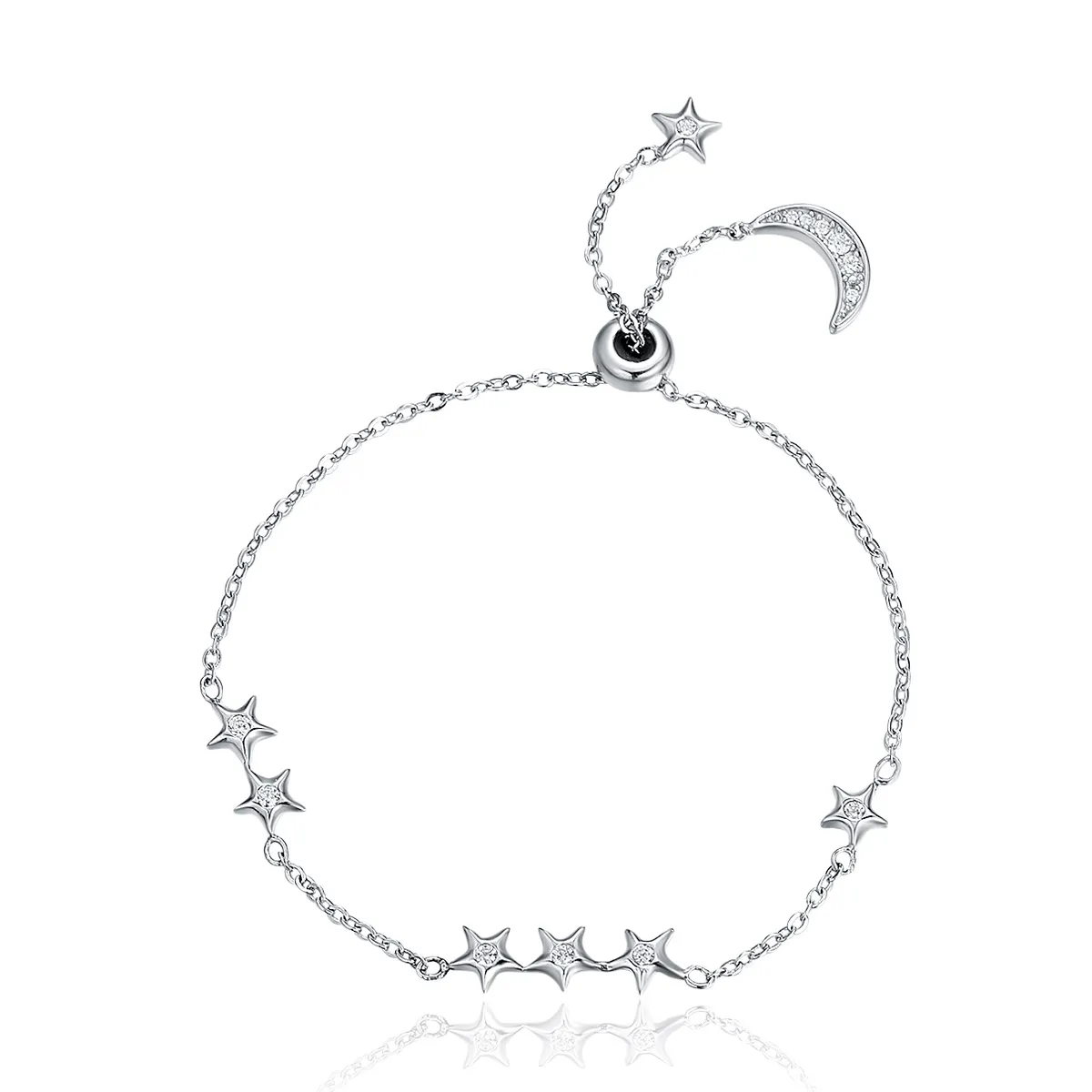 pandora style silver whisper of star and moon slider bracelet scb007