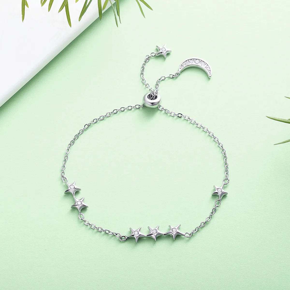 Pandora Style Silver Whisper of Star and Moon Slider Bracelet - SCB007