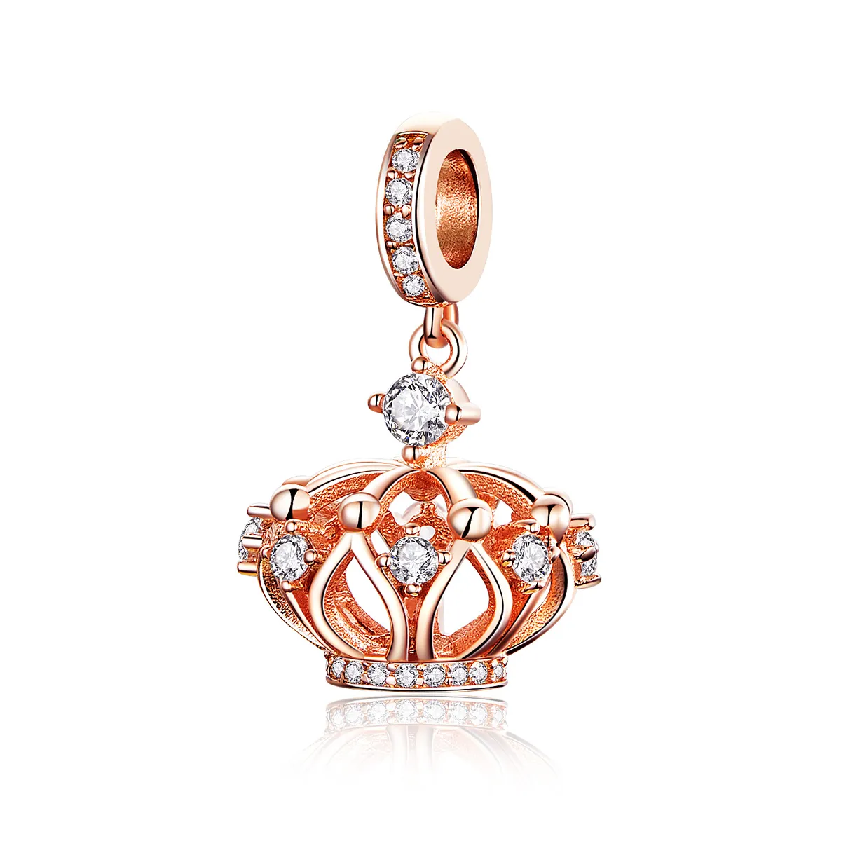 Pandora Style Rose Gold Regal Crown Dangle Charm - SCC1121