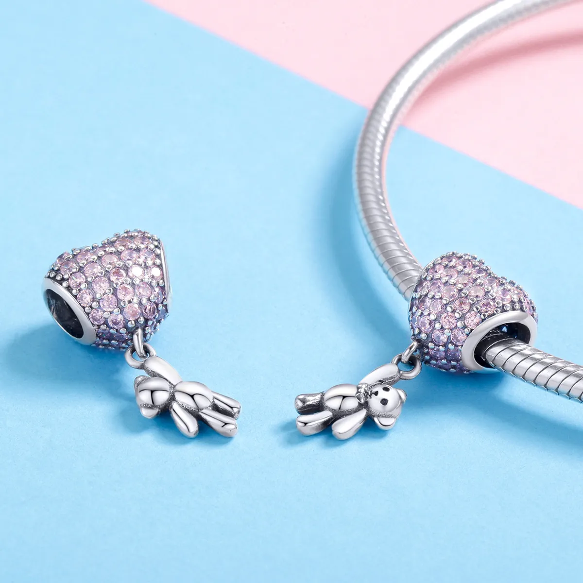 Pandora Style Silver Bear and Balloon Charm - SCC1054