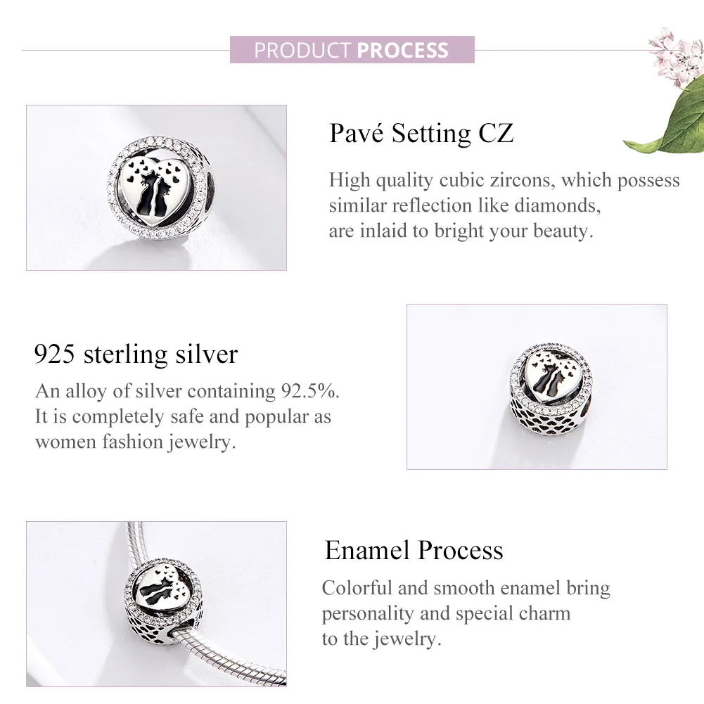 Pandora Style Silver Cat Love Charm - SCC1188