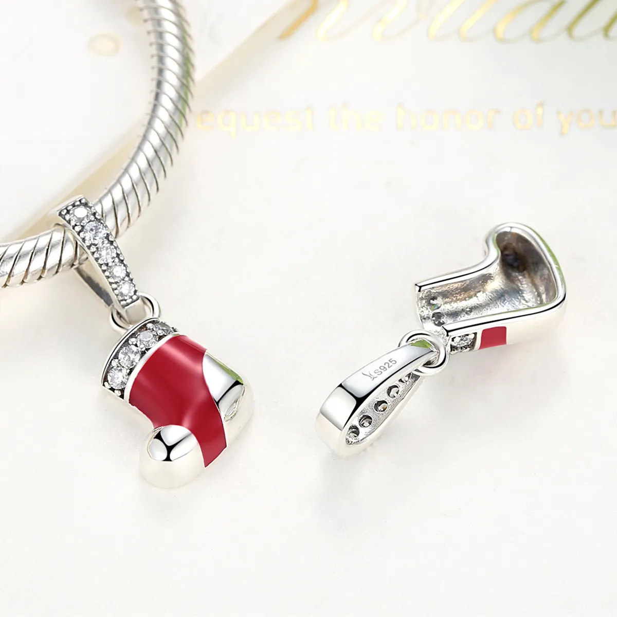 Pandora Style Silver Christmas Socks Dangle - SCC074