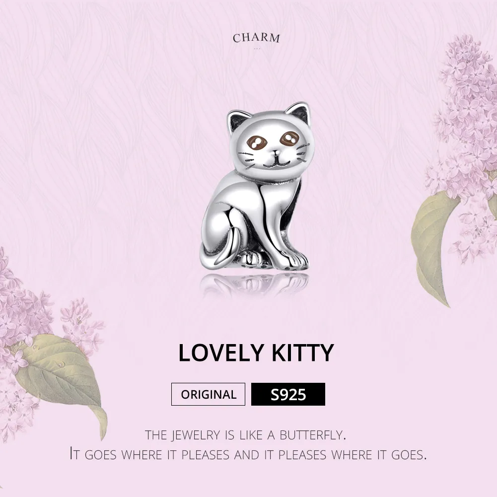 Pandora Style Silver Cute Cat Charm - SCC1305