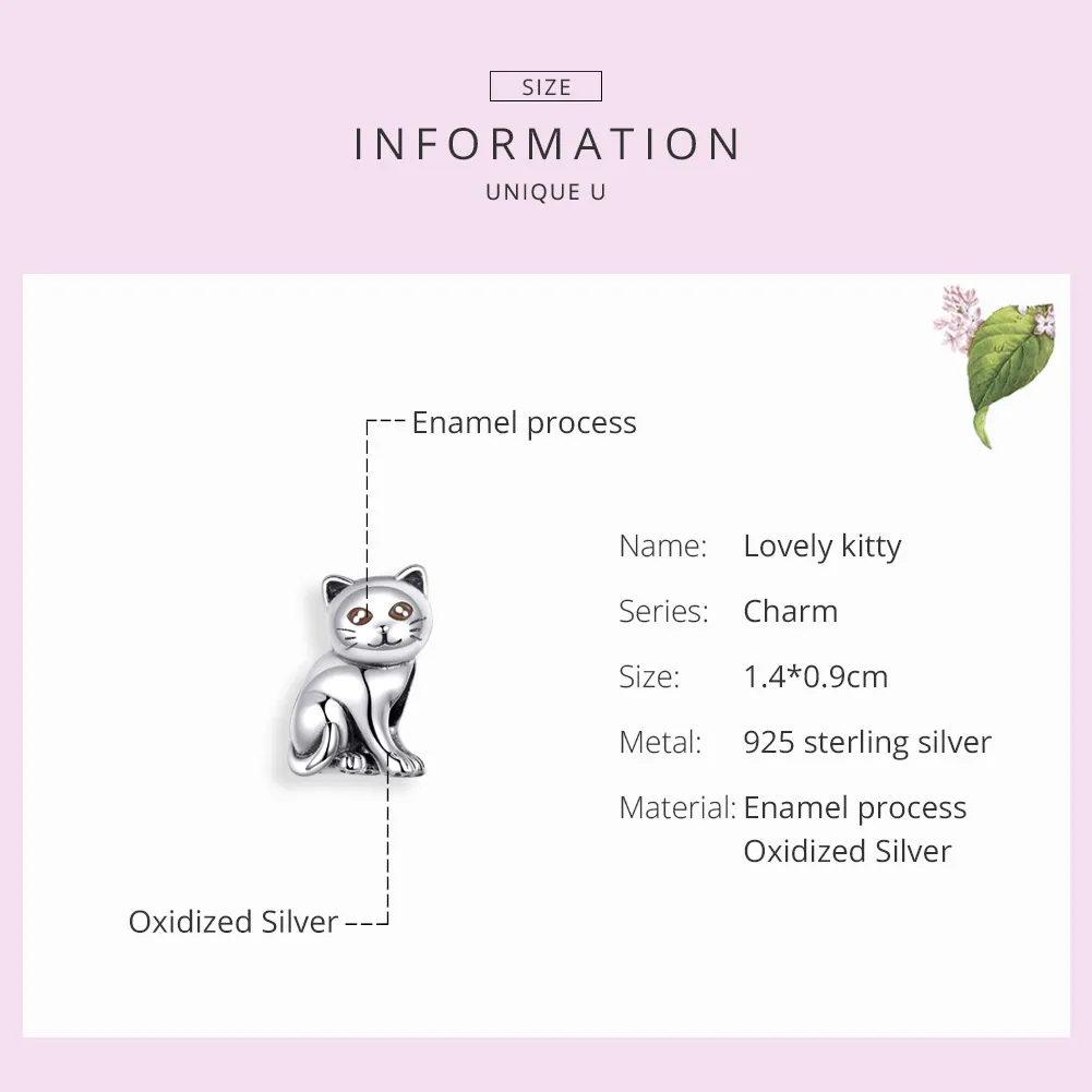 Pandora Style Silver Cute Cat Charm - SCC1305