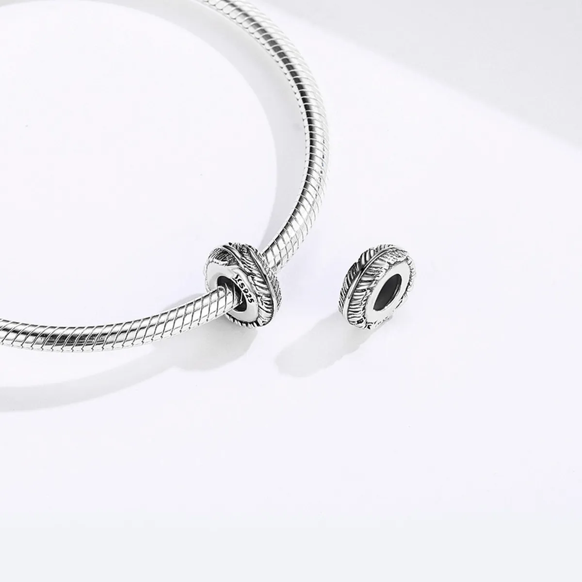 Pandora Style Silver Feather Spacer - SCC1236