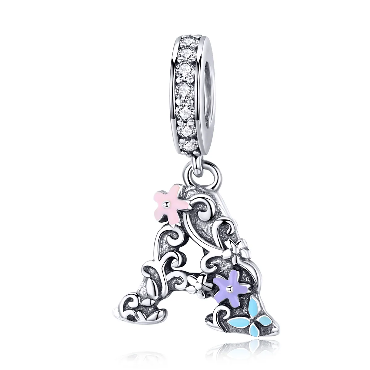 pandora style silver flower letter a dangle scc1273