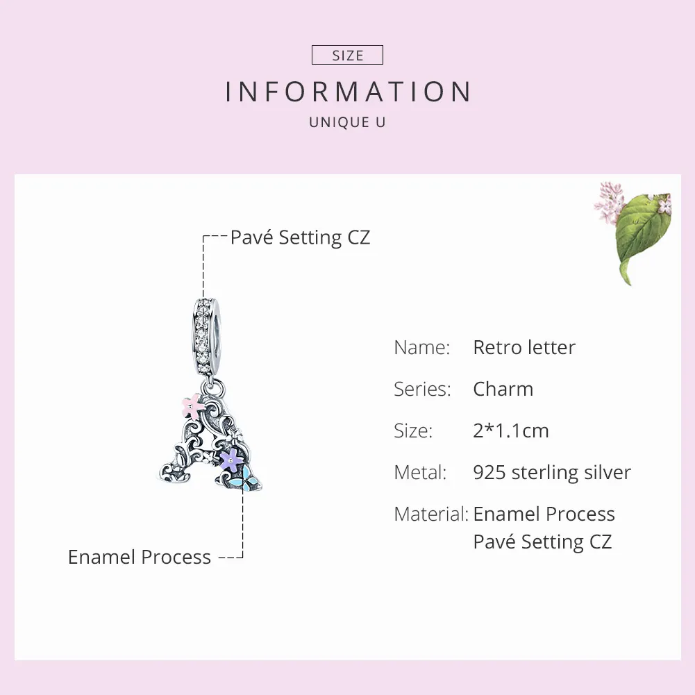 Pandora Style Silver Flower Letter A Dangle - SCC1273