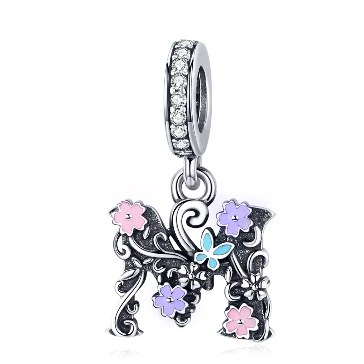 Pandora Style Silver Flower Letter M Dangle - SCC1274