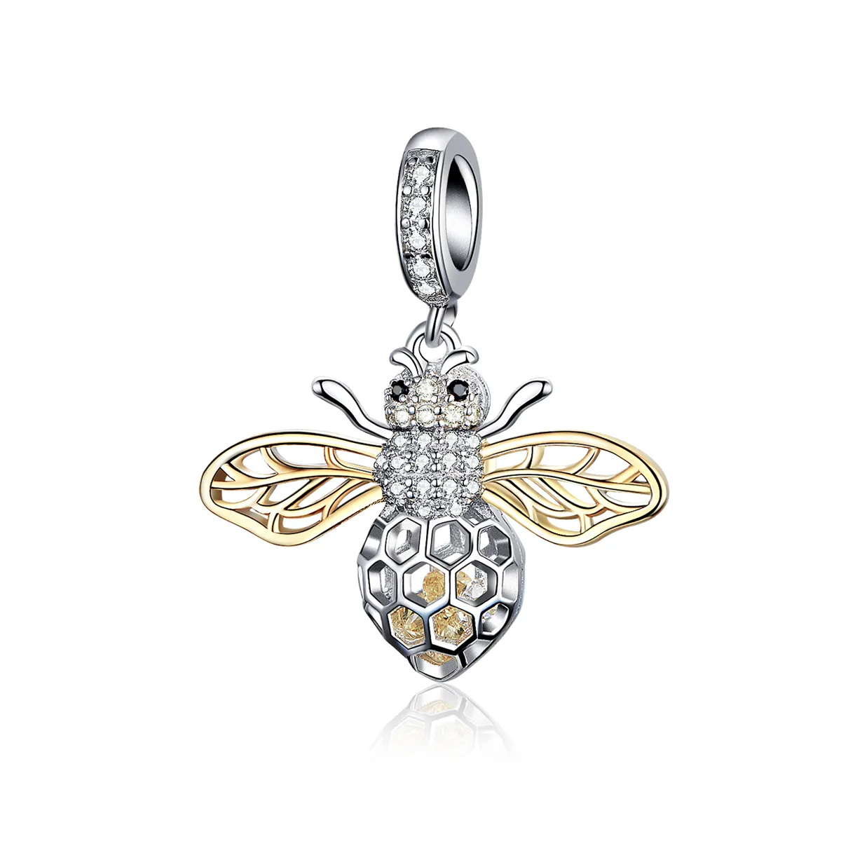 Pandora Style Silver & Gold-Plated Motion Bee Dangle - SCC1125