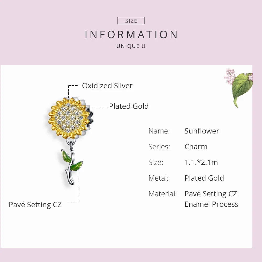 Pandora Style Silver & Gold-Plated Sunflower Dangle - SCC1211