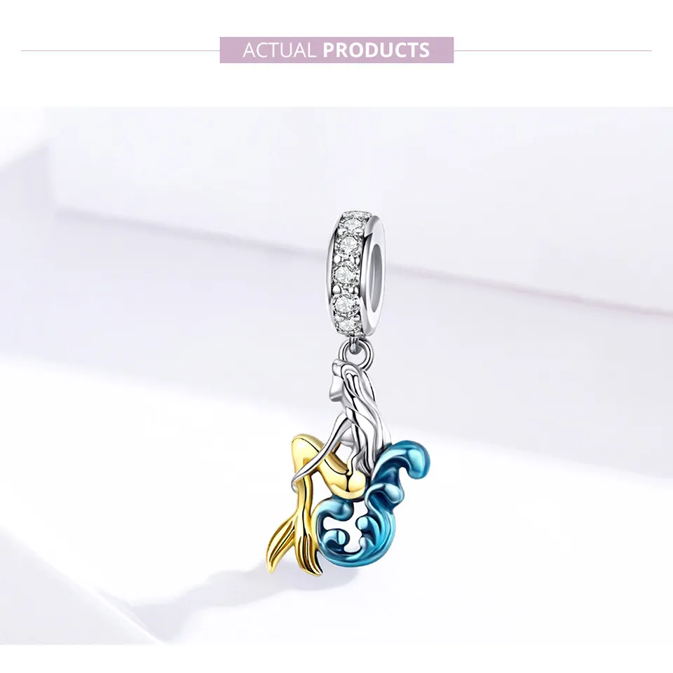 Pandora Style Silver & Gold-Plated Waiting Mermaid Dangle - SCC1166