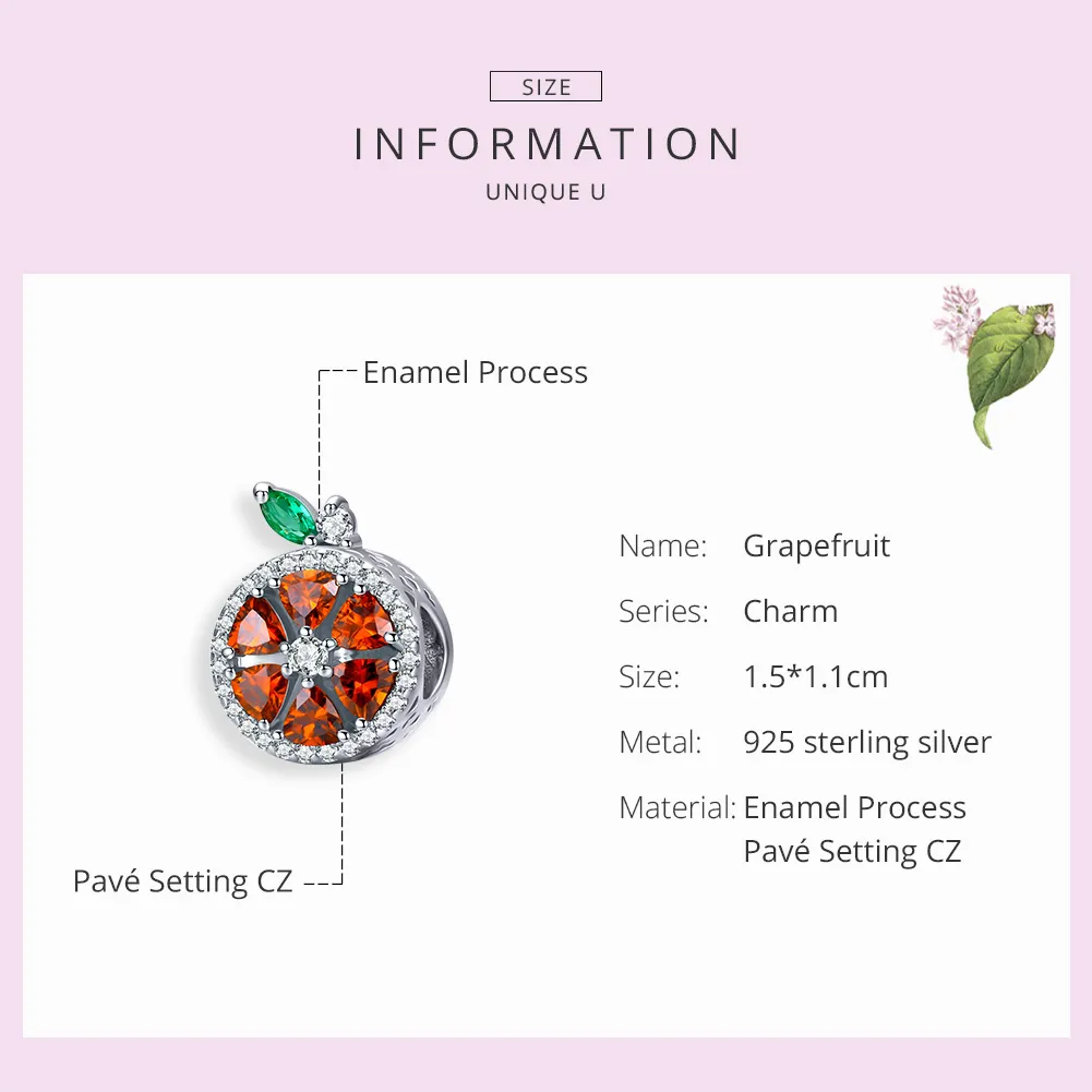 Pandora Style Silver Grapefruit Charm - SCC1277