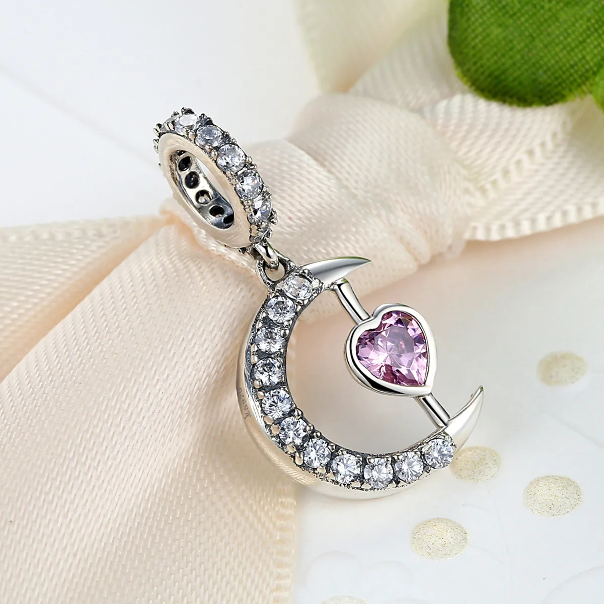 Pandora Style Silver Heart of The Moon Dangle - SCC040