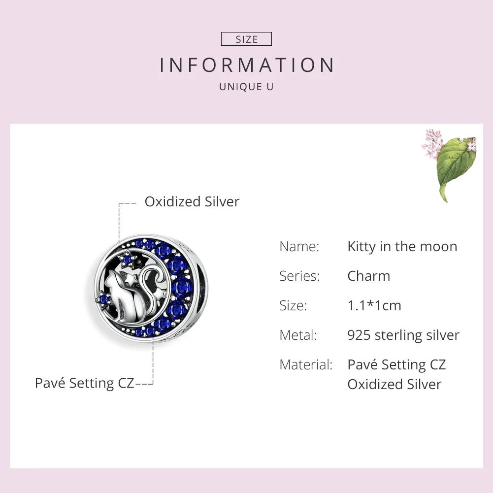 Pandora Style Silver Kitty In The Moon Charm - SCC1204