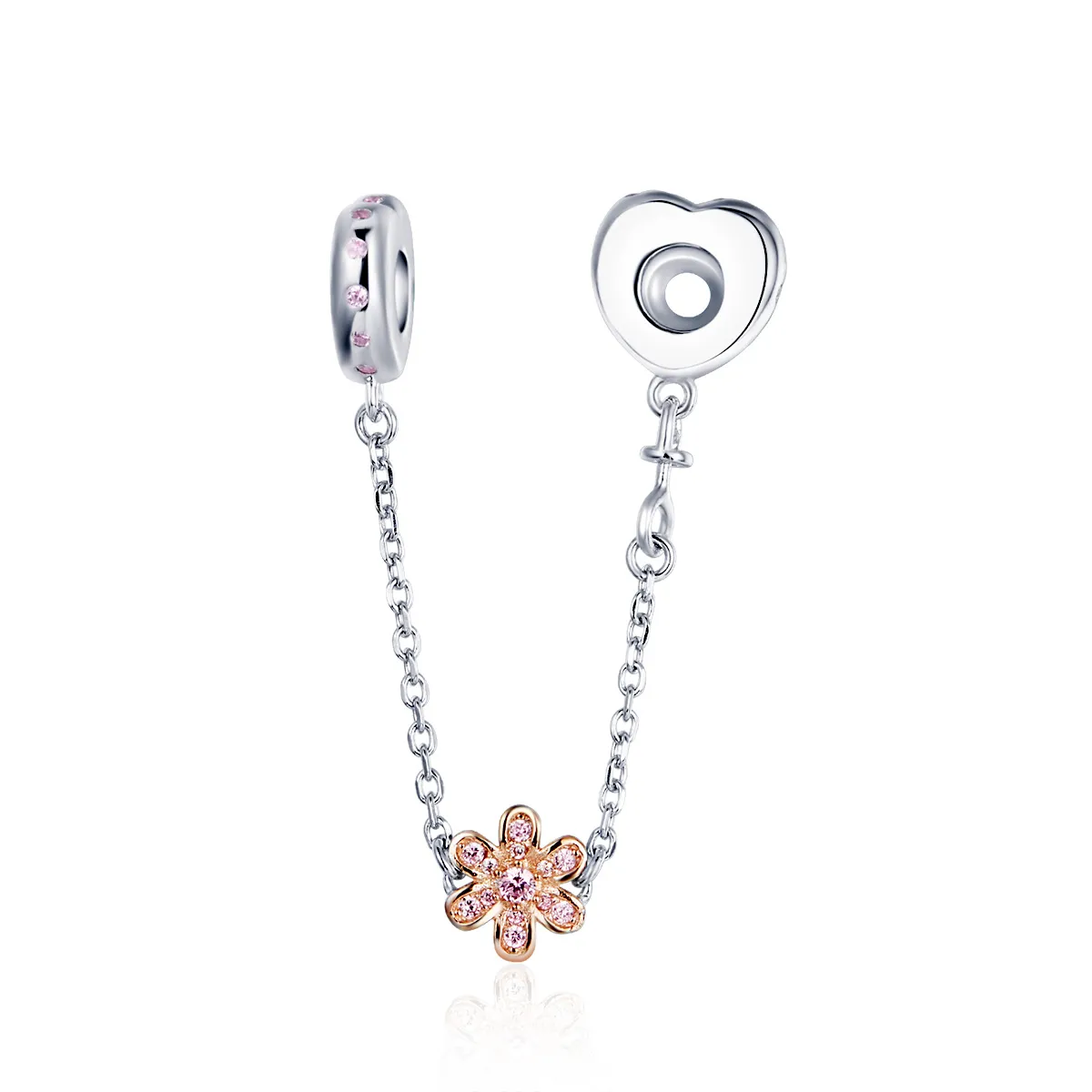 pandora style silver love flower safety chain scc1113