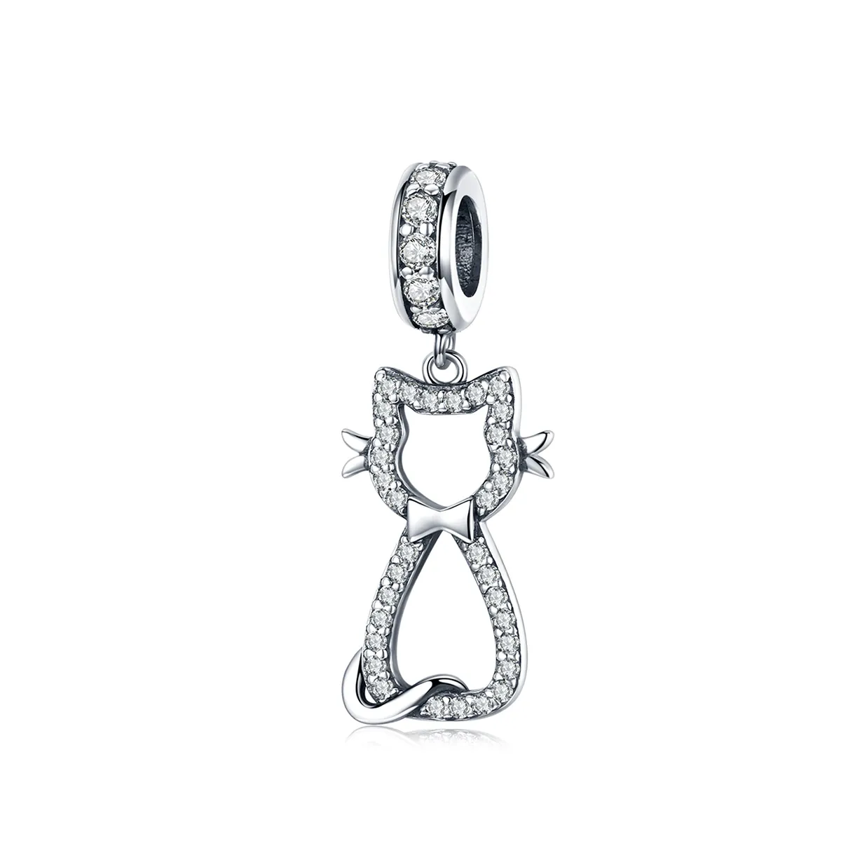 pandora style silver lovely cat dangle scc1162