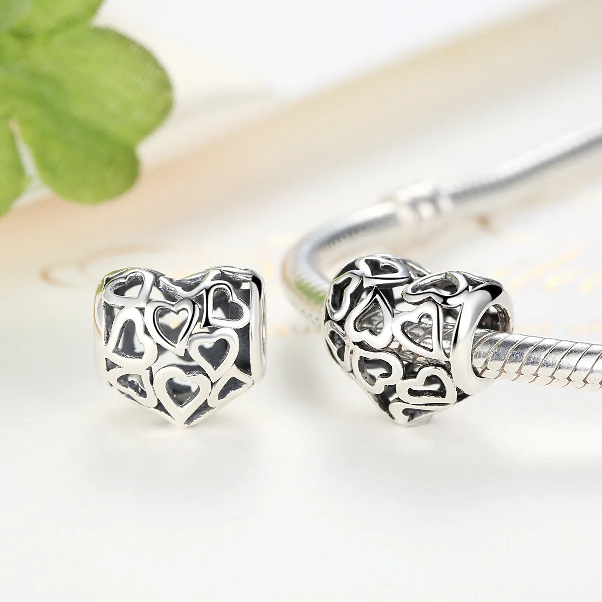 Pandora Style Silver Openwork Hearts Charm - SCC024