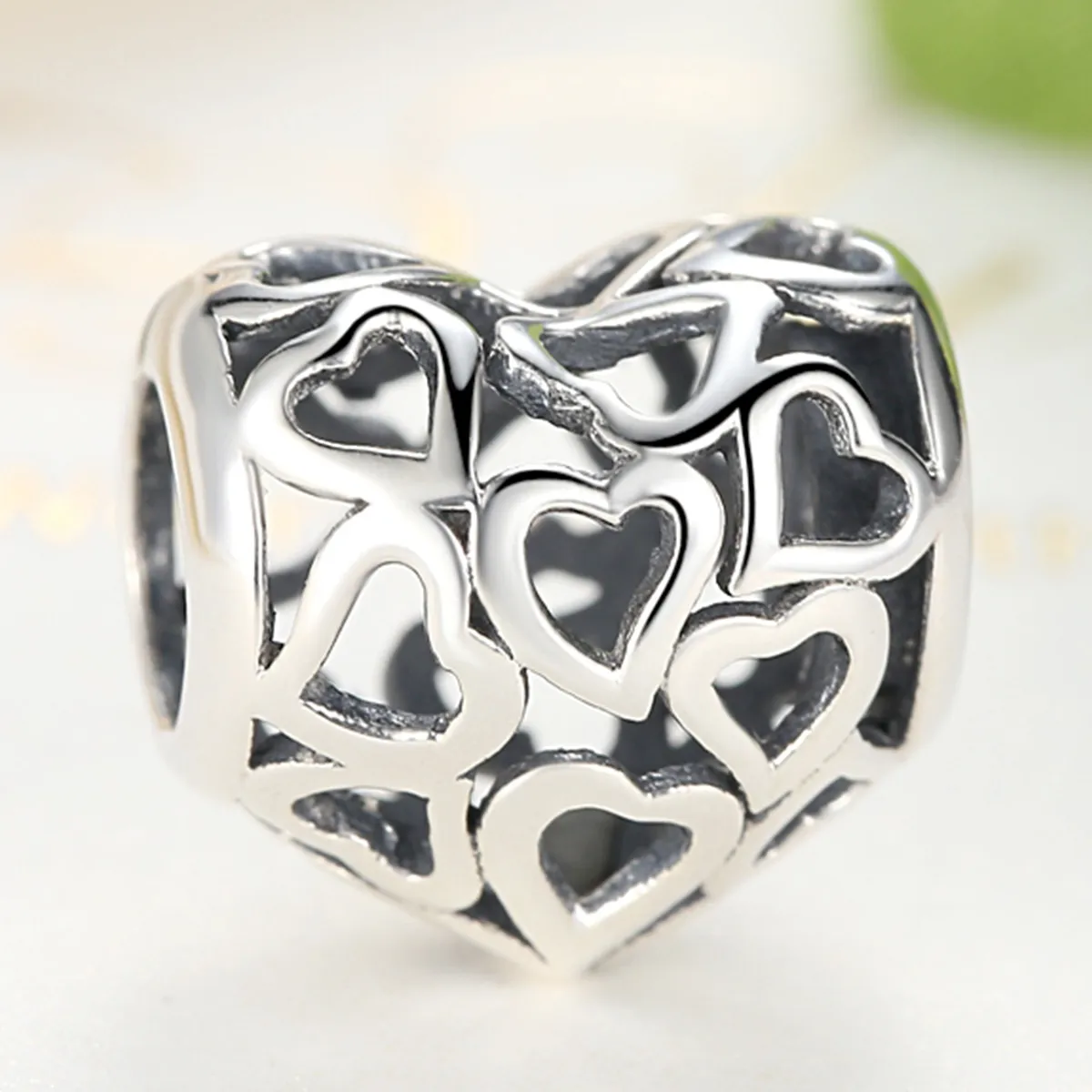 Pandora Style Silver Openwork Hearts Charm - SCC024