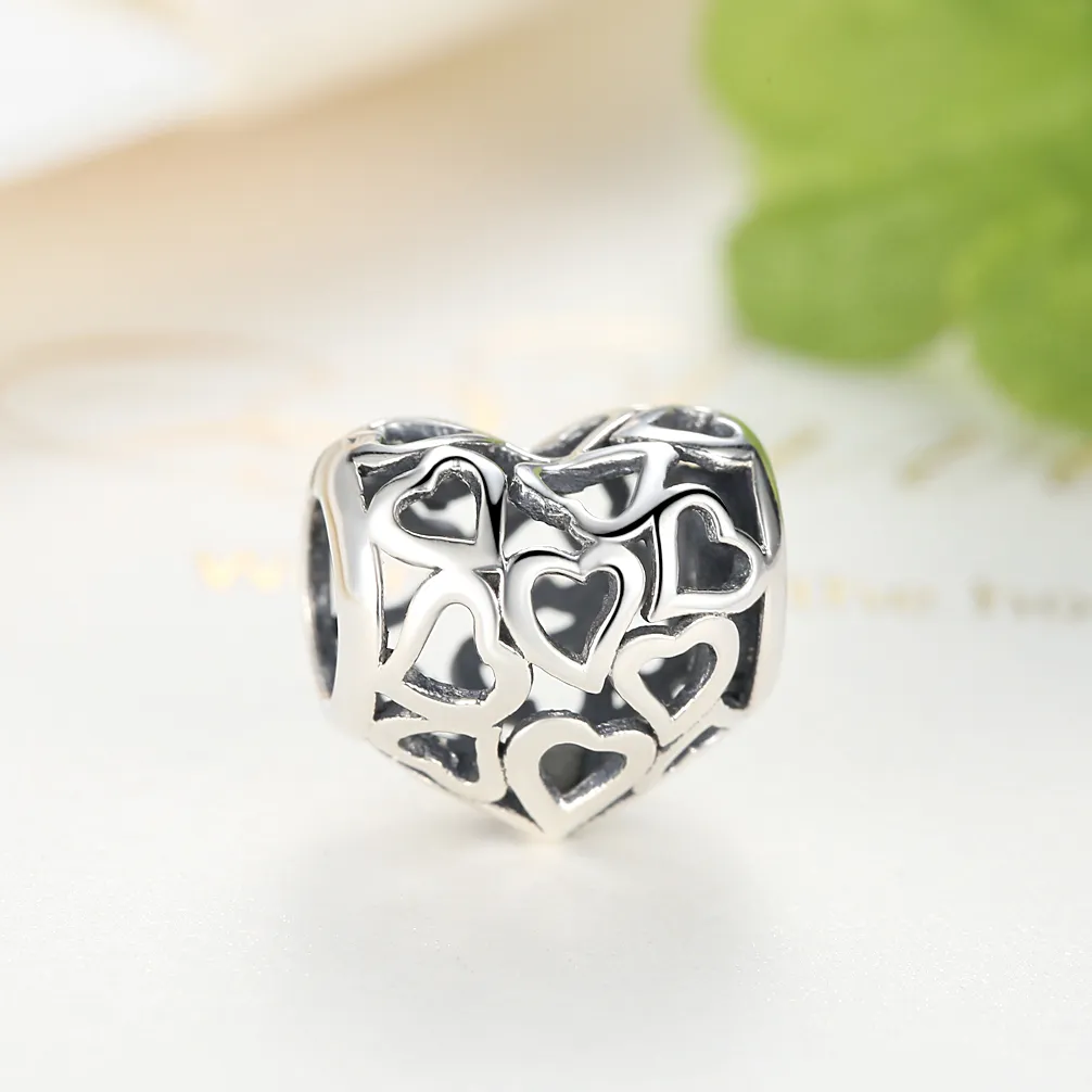 Pandora Style Silver Openwork Hearts Charm - SCC024