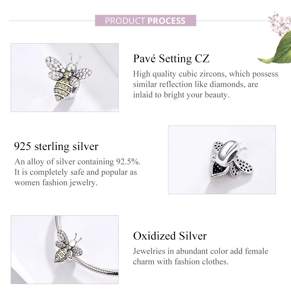 Pandora Style Silver Pavé Bee Charm - SCC1194