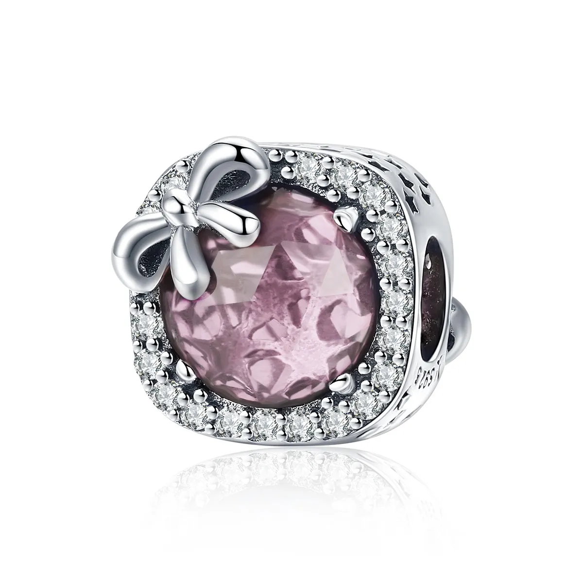 pandora style silver pavé pink bow charm scc1058pk