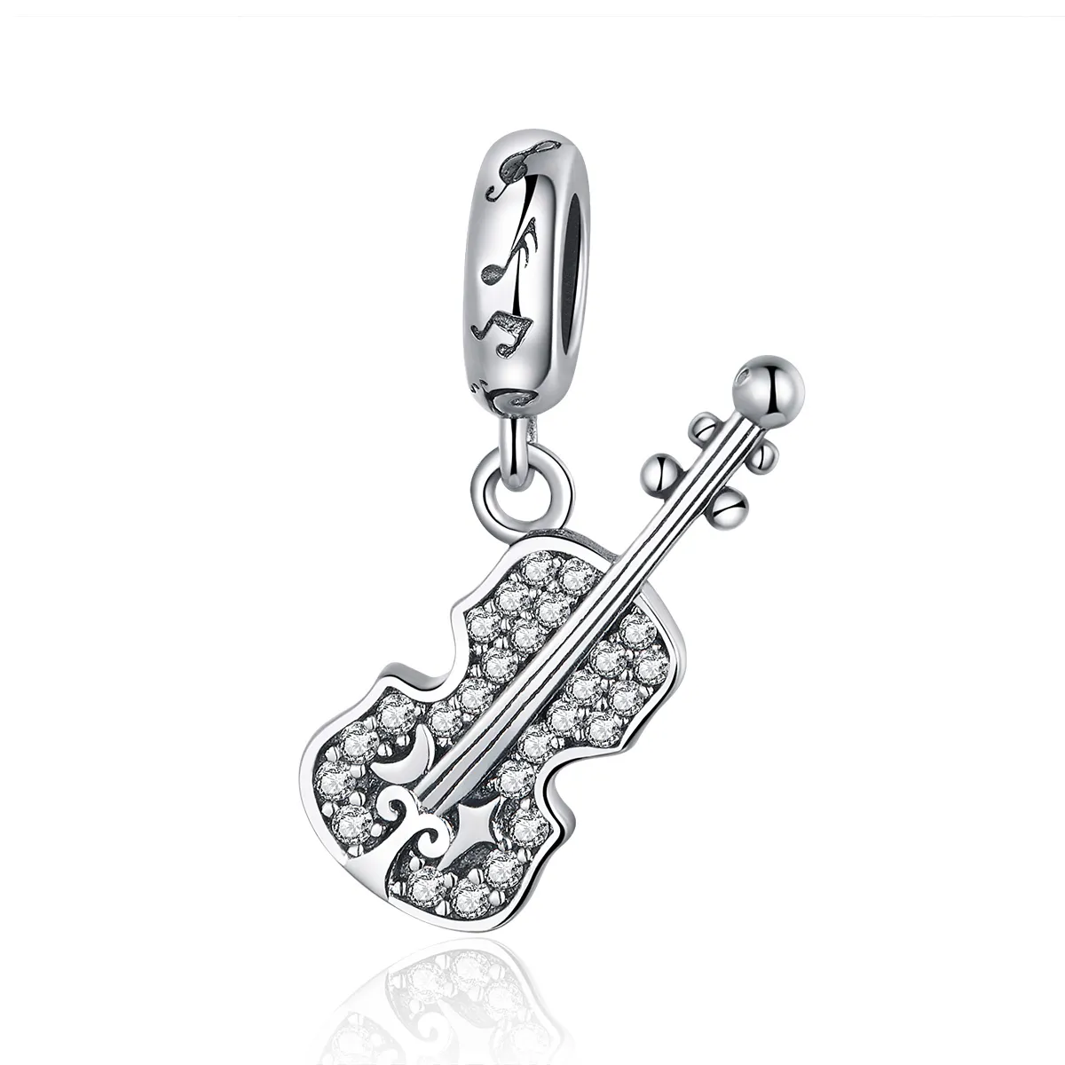 pandora style silver pavé violin dangle scc1078