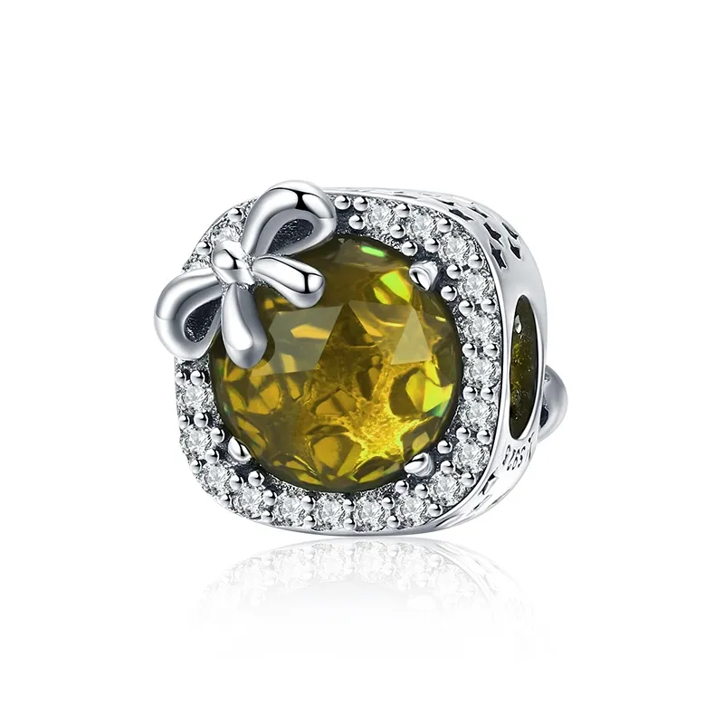 pandora style silver pavé yellow bow charm scc1058ye