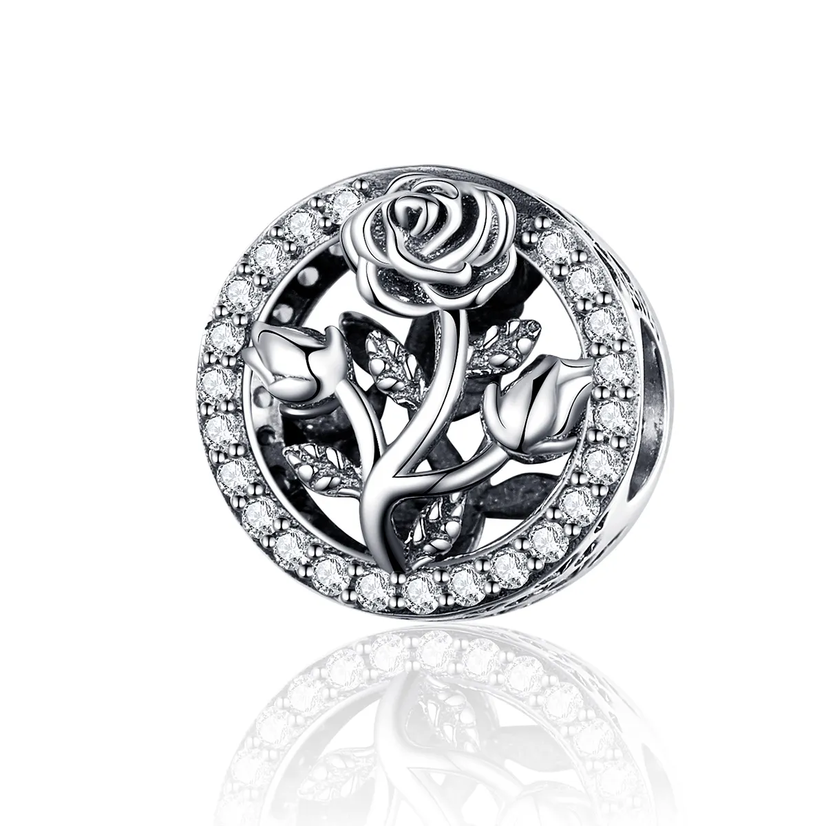 Pandora Style Silver Rose Flower Charm - SCC1189