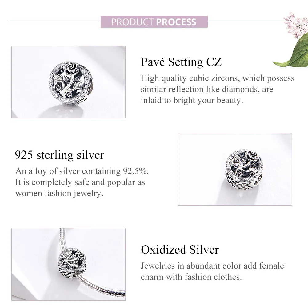 Pandora Style Silver Rose Flower Charm - SCC1189