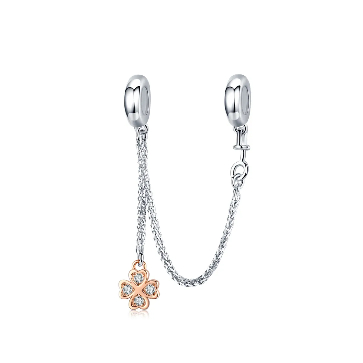 Pandora Style Silver & Rose Gold Clover Safety Chain - SCC1261