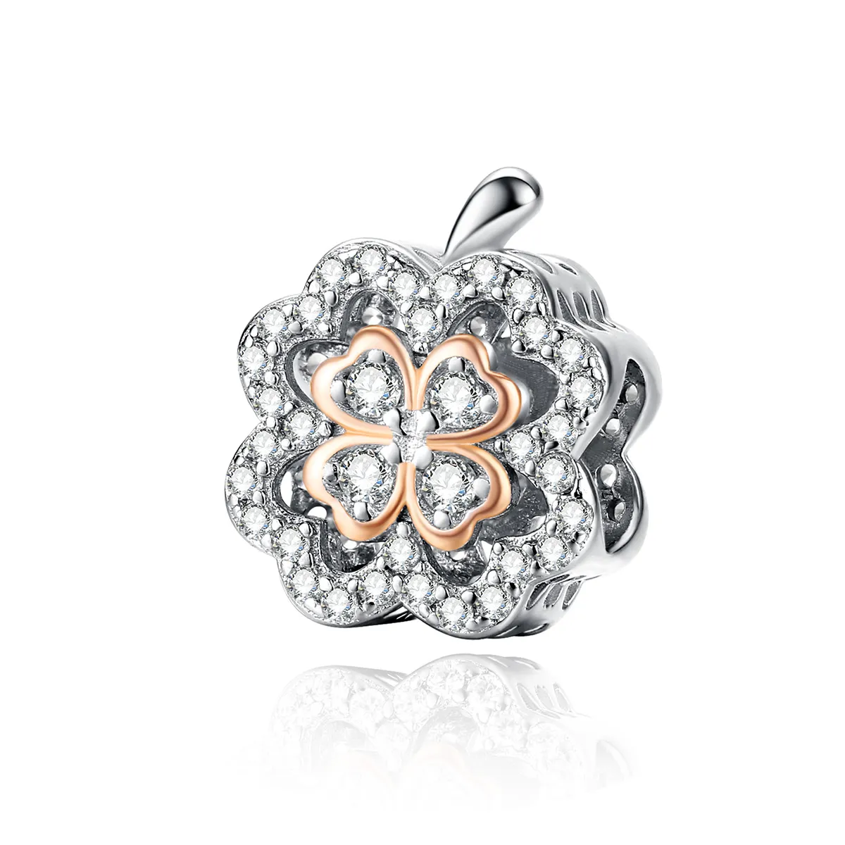 pandora style silver rose gold fourleaf clover charm scc1247