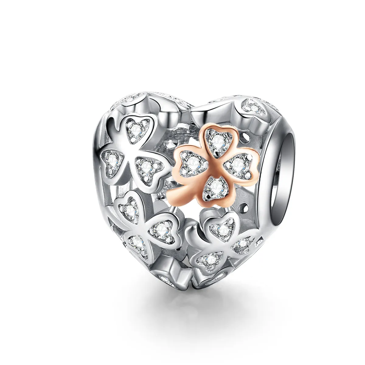 pandora style silver rose gold fourleaf clover charm scc1248