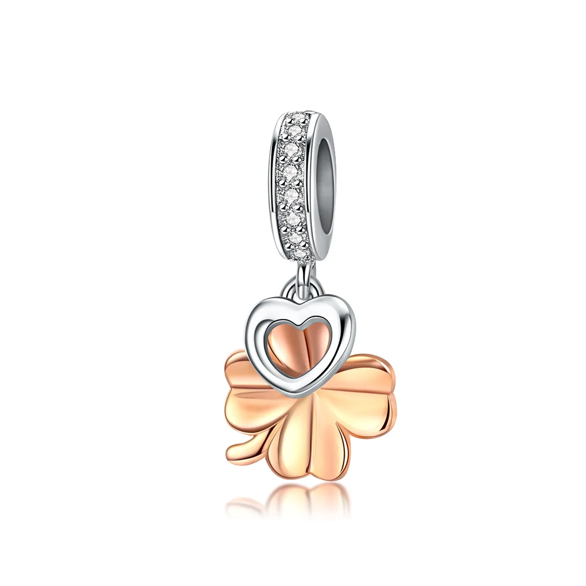 pandora style silver rose gold fourleaf clover dangle scc1238