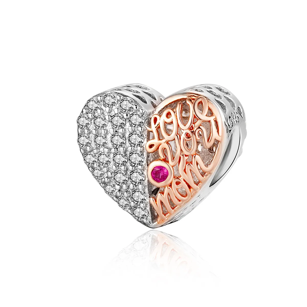 Pandora Style Silver & Rose Gold Mom Heart Charm - SCC1173