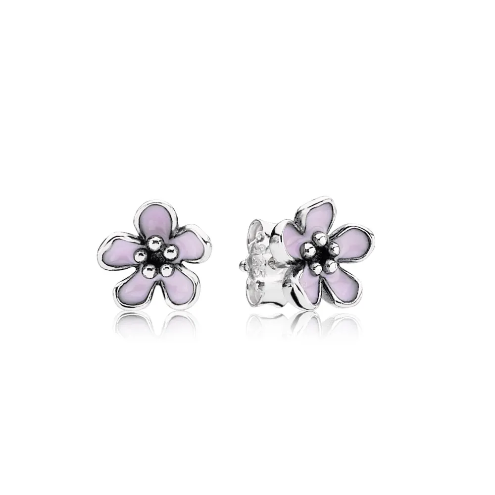 pandora cherry blossom with pink enamel stud earrings 290537en40