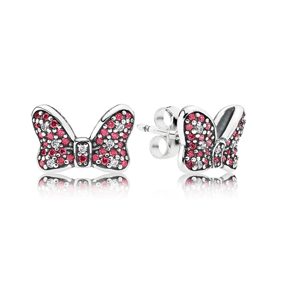 pandora disney minnies sparkling bow stud earrings red clear cz 290578czr