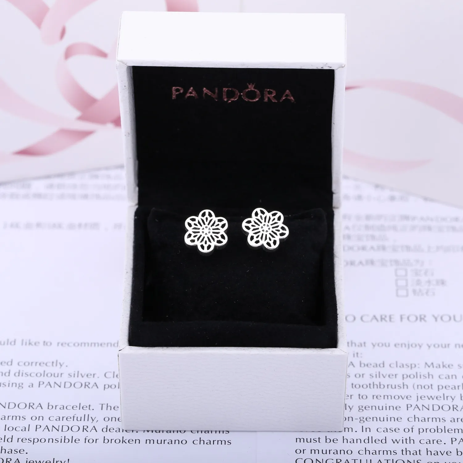 PANDORA Floral Daisy Lace Stud Earrings - 290692