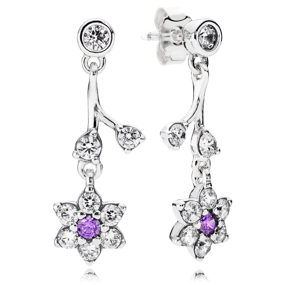 PANDORA Forget Me Not with Clear and Purple CZ Dangle Earrings - 290691ACZ