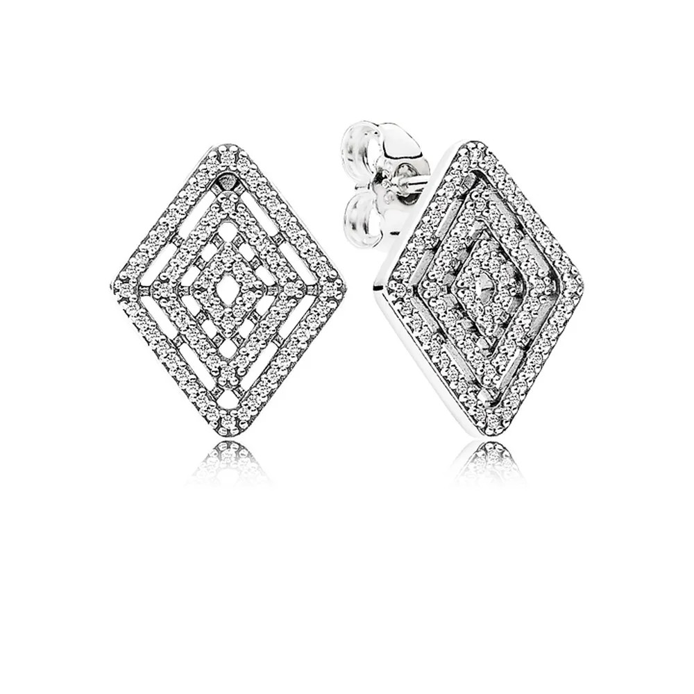 pandora geometric lines stud clear cz earrings 296208cz