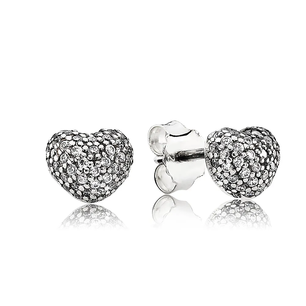 pandora pavé heart stud earrings 290541cz