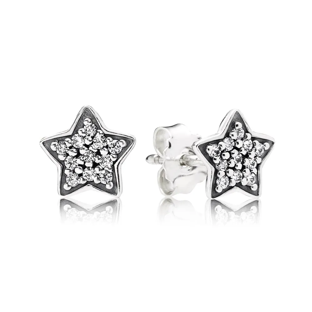 pandora pavé star stud silver earrings 290546cz