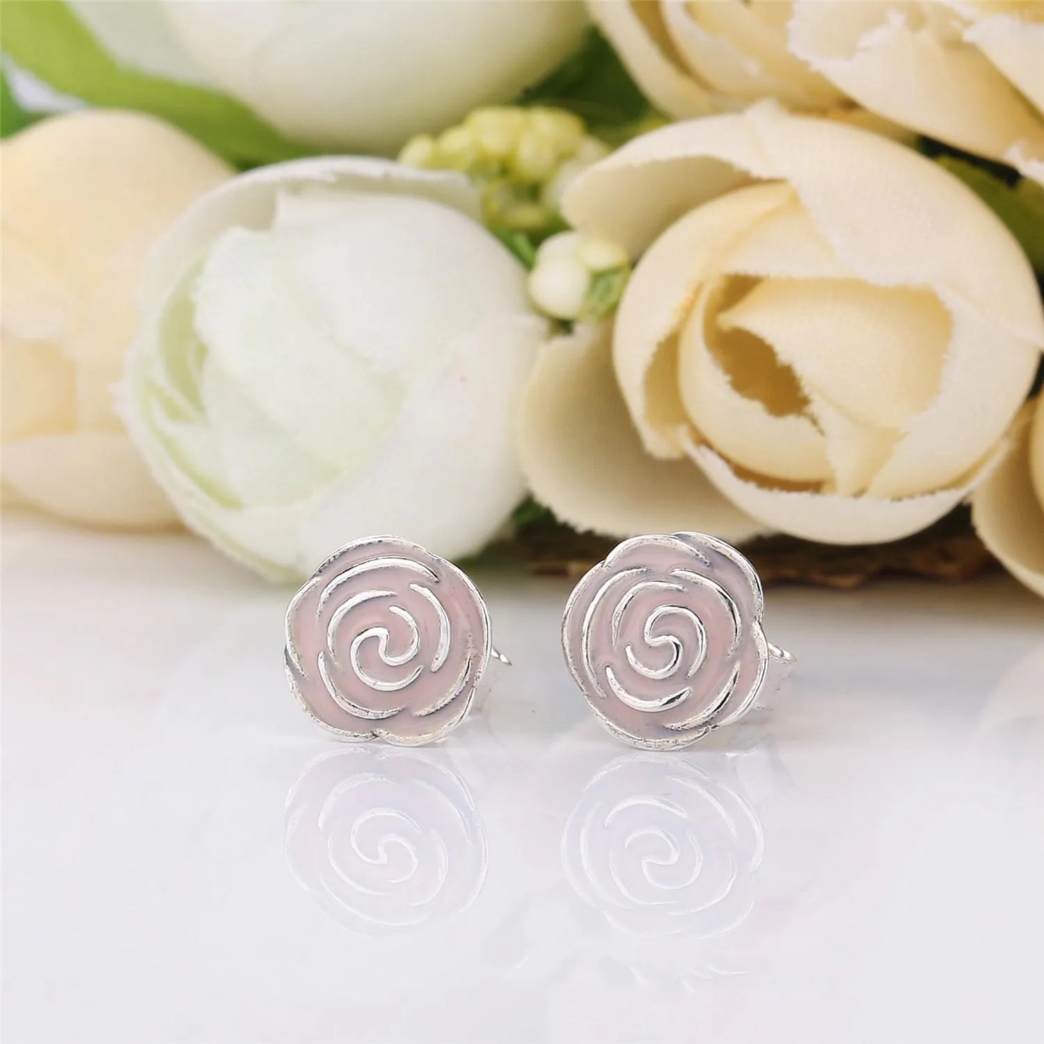 PANDORA Pink Rose Stud Earrings - 290554EN40