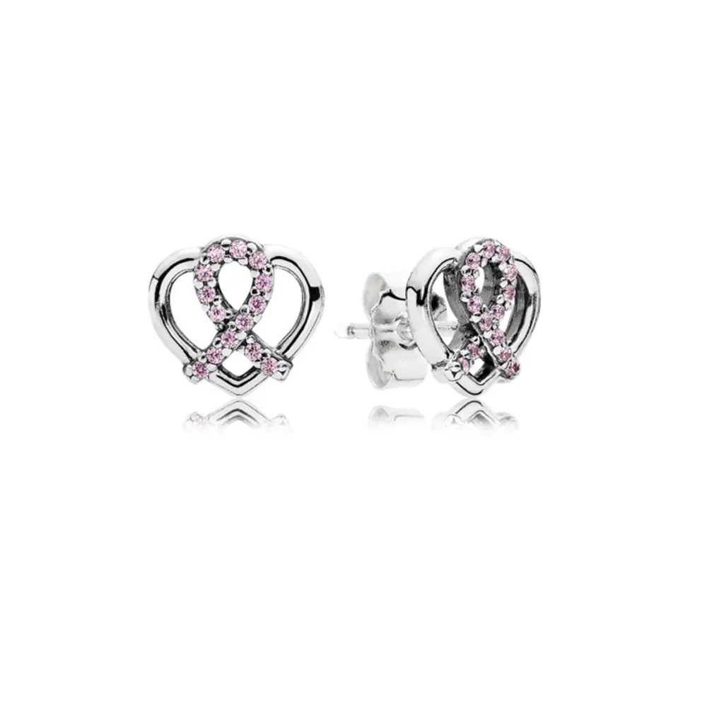 pandora ribbon heart studs earring pt00441