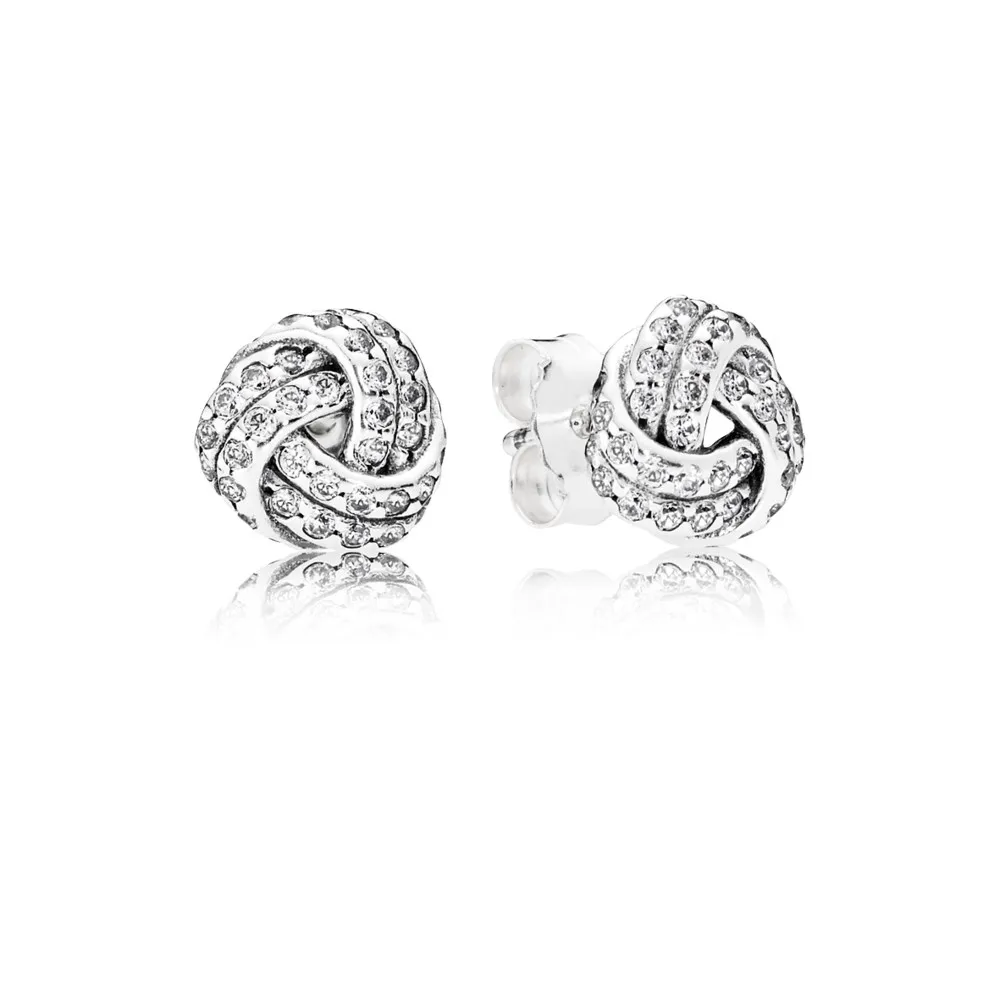 PANDORA Sparkling Love Knots Stud Earrings, Clear CZ - 290696CZ