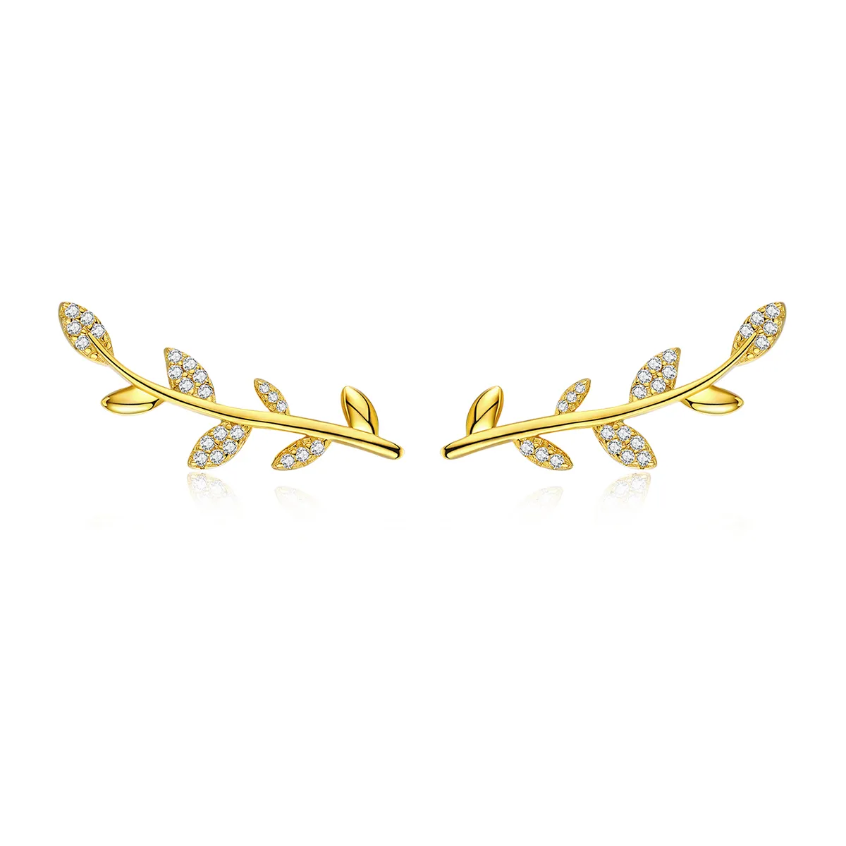 pandora style goldplated branch of leaves stud earrings sce556