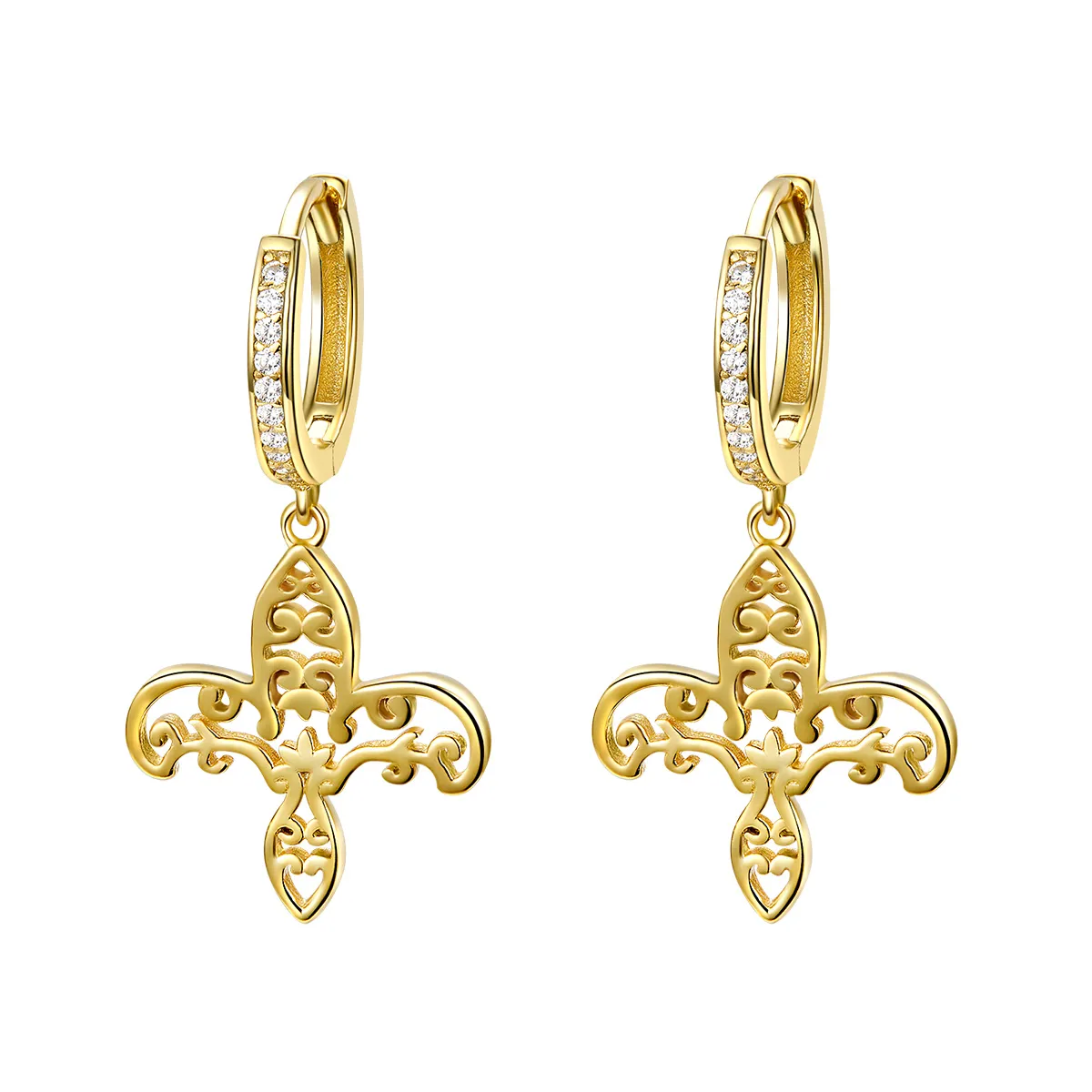 pandora style goldplated iris hanging earrings sce535