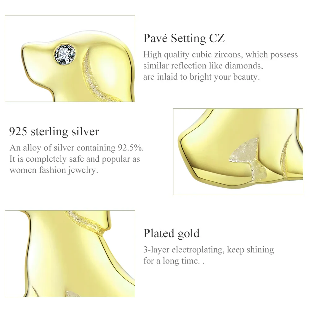 Pandora Style Gold-Plated Puppy Stud Earrings - SCE584-C