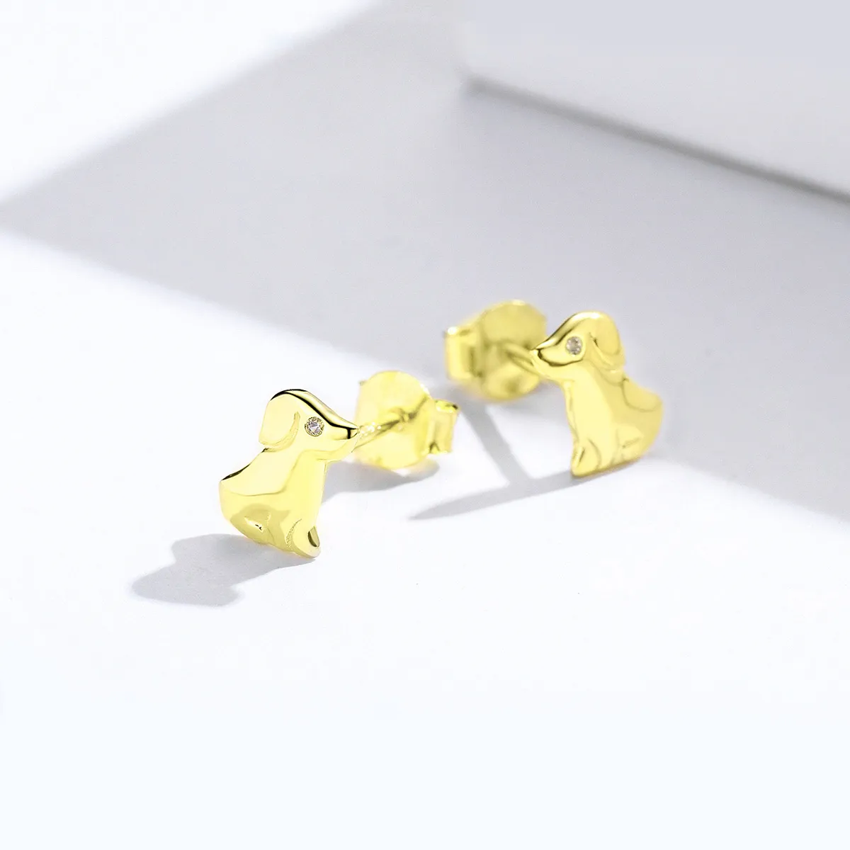 Pandora Style Gold-Plated Puppy Stud Earrings - SCE584-C