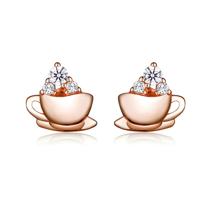 pandora style rose gold afternoon coffee stud earrings sce592